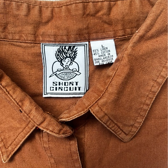 Vintage 90s Short Circuit Sleeveless Linen Cotton Button Up - Picture 6 of 10